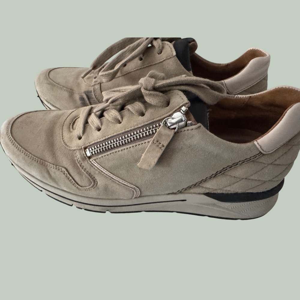 Gabor Womens Taupe Suede Side Zip Lace Up Wedge Sneakers Size 6.5 UK 9 US